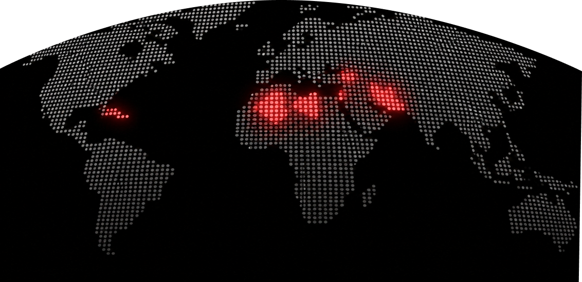 World map highlighting countries with G1-protected embassies and diplomatic missions